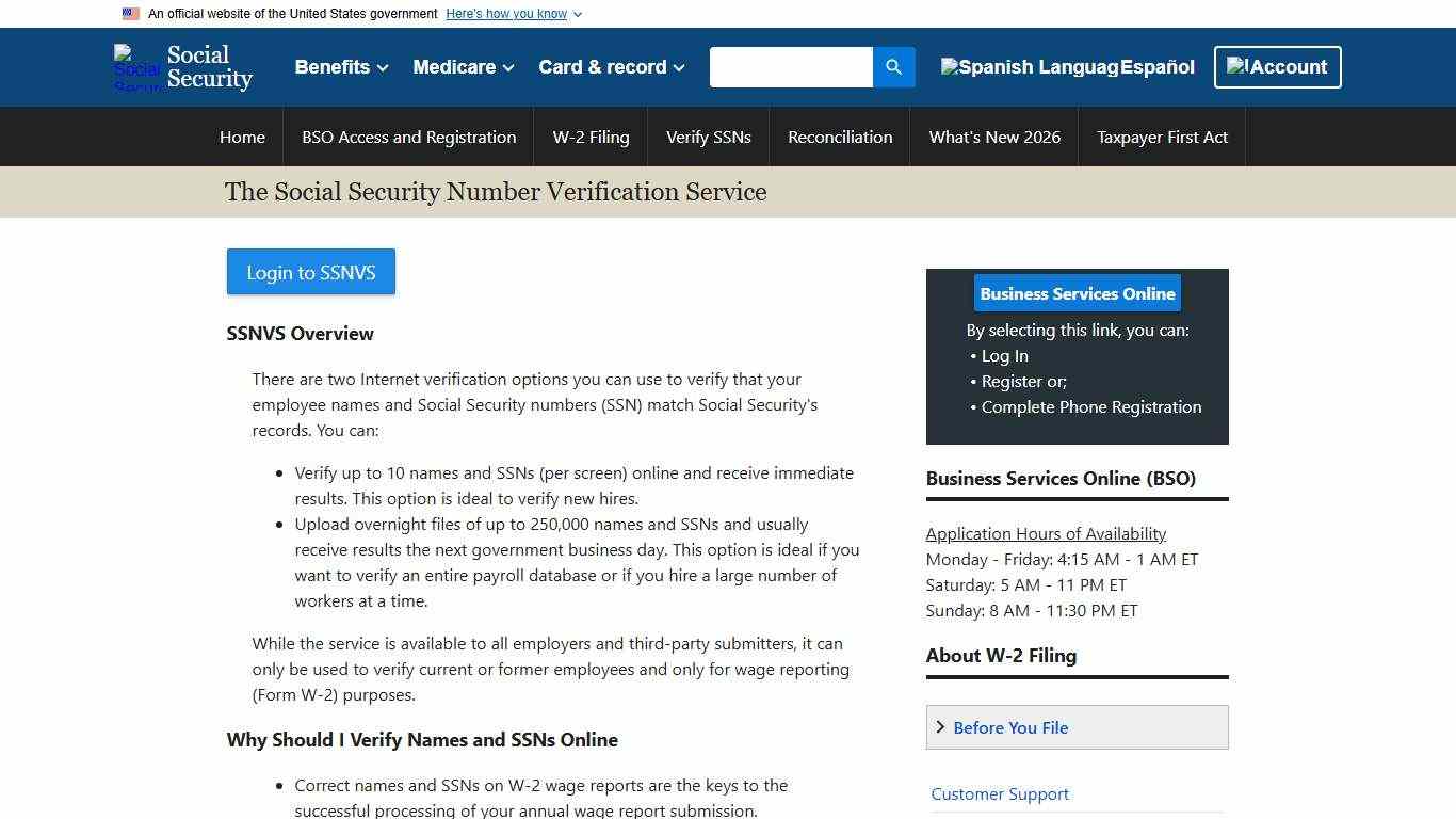The Social Security Number Verification Service